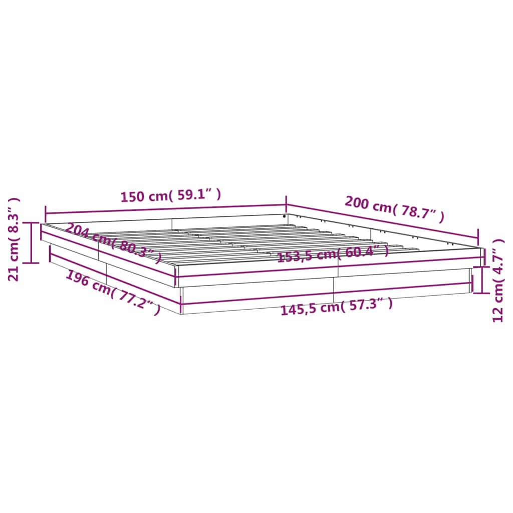 LED okvir kreveta bijeli 150 x 200 cm bračni od masivnog drva