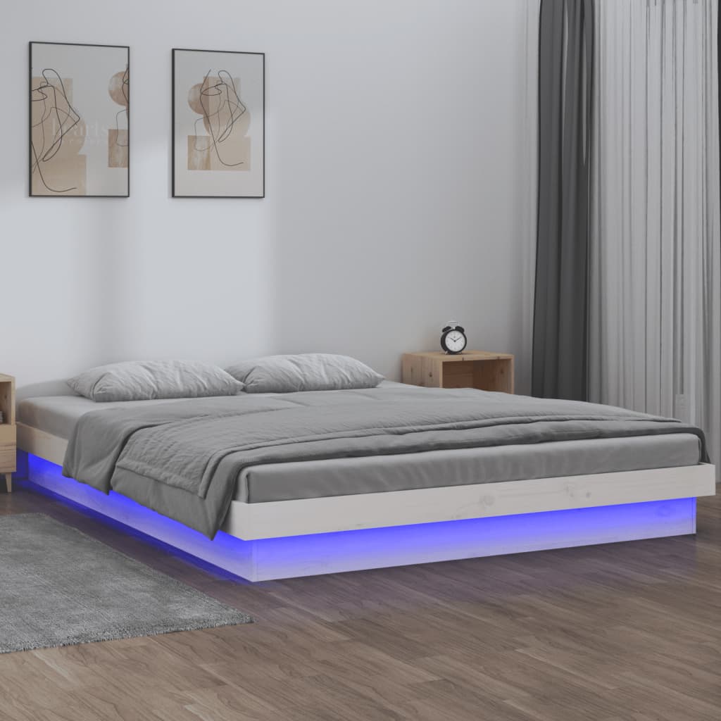 LED okvir kreveta bijeli 180x200 cm veliki bračni masivno drvo