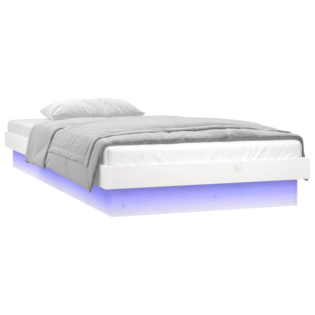 LED okvir kreveta bijeli 90 x 190 cm mali od masivnog drva