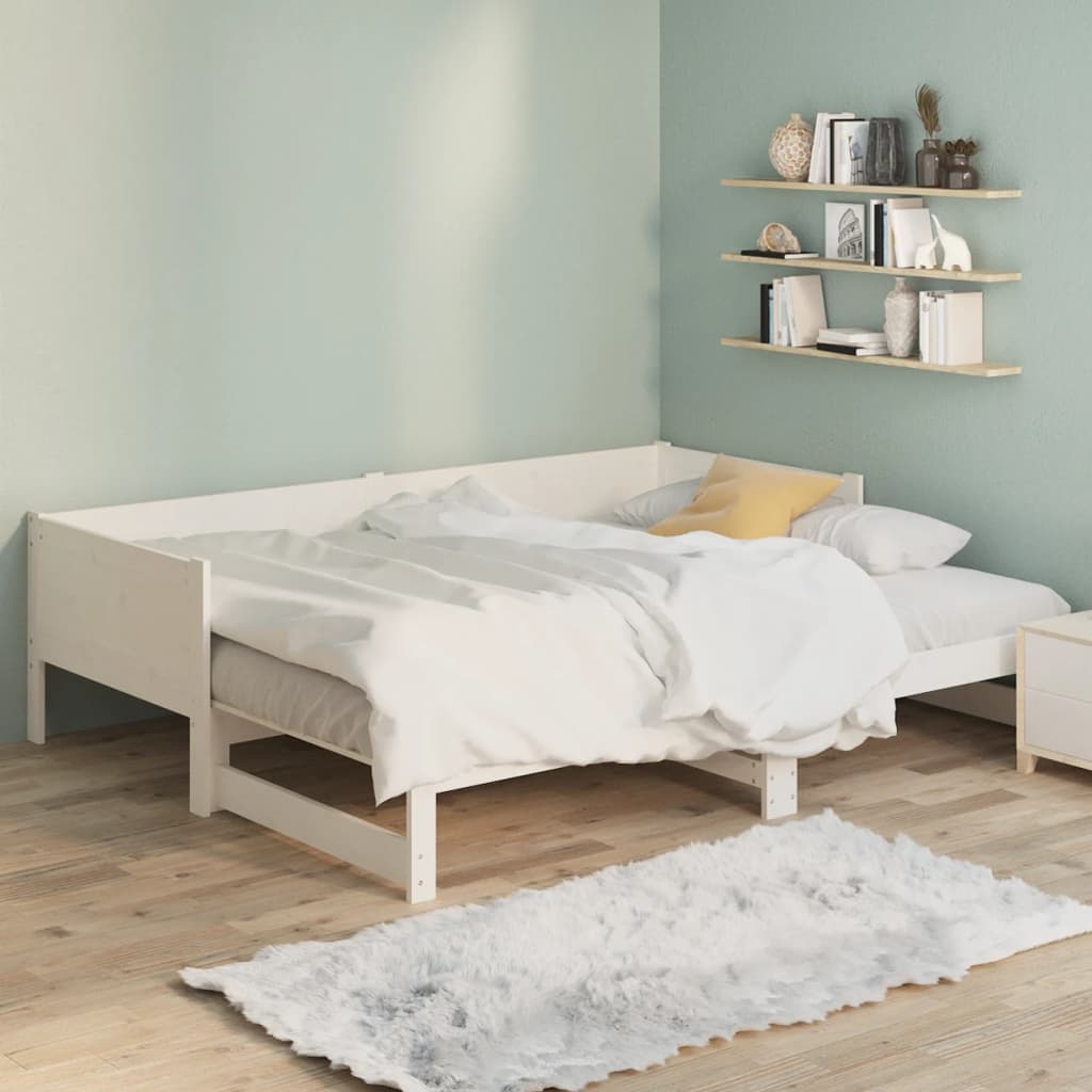 Dnevni ležaj na izvlačenje bijeli 2x(90x190)cm masivna borovina