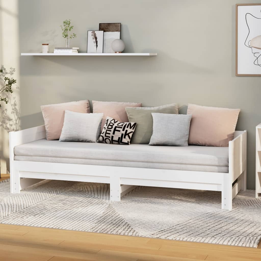 Dnevni ležaj na izvlačenje bijeli 2x(90x190)cm masivna borovina