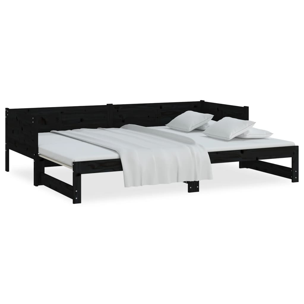 Dnevni ležaj na izvlačenje crni 2x(90x190) cm masivna borovina