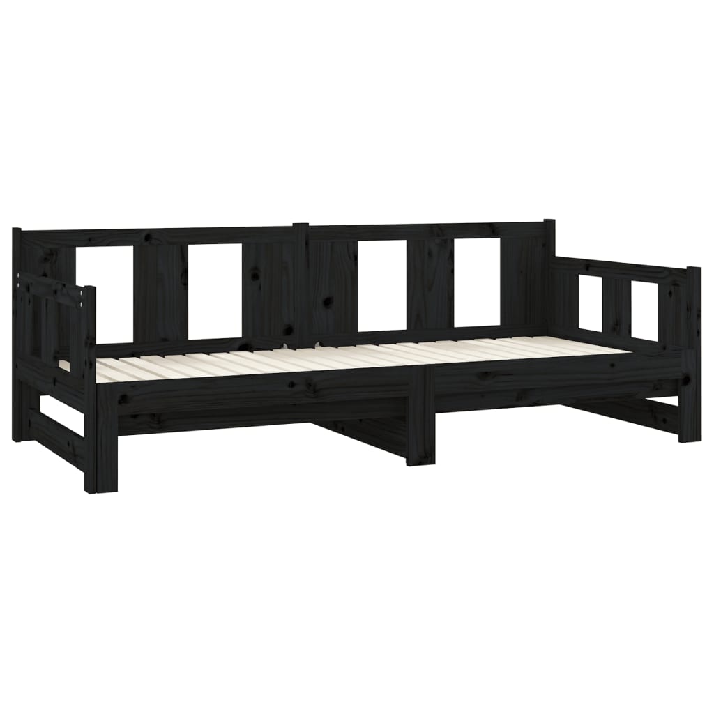 Dnevni ležaj na izvlačenje crni 2x (80x200) cm masivna borovina