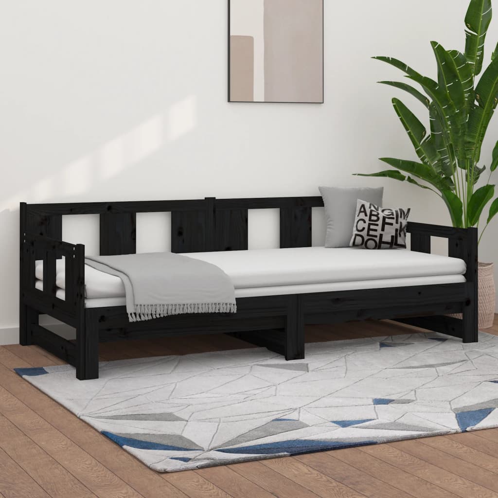 Dnevni ležaj na izvlačenje 2 x (90 x 190) cm crni od borovine