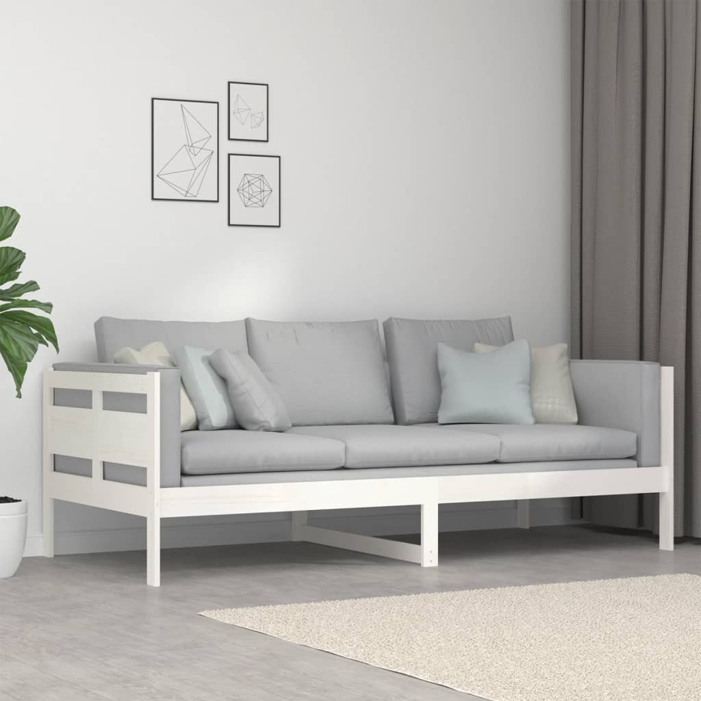 Dnevni ležaj bijeli od masivne borovine 90 x 200 cm