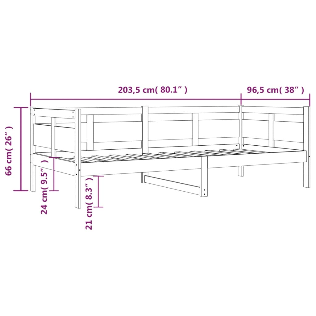 Dnevni ležaj bijeli od masivne borovine 90 x 200 cm