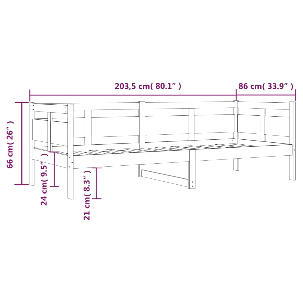 Dnevni ležaj od masivne borovine 80 x 200 cm