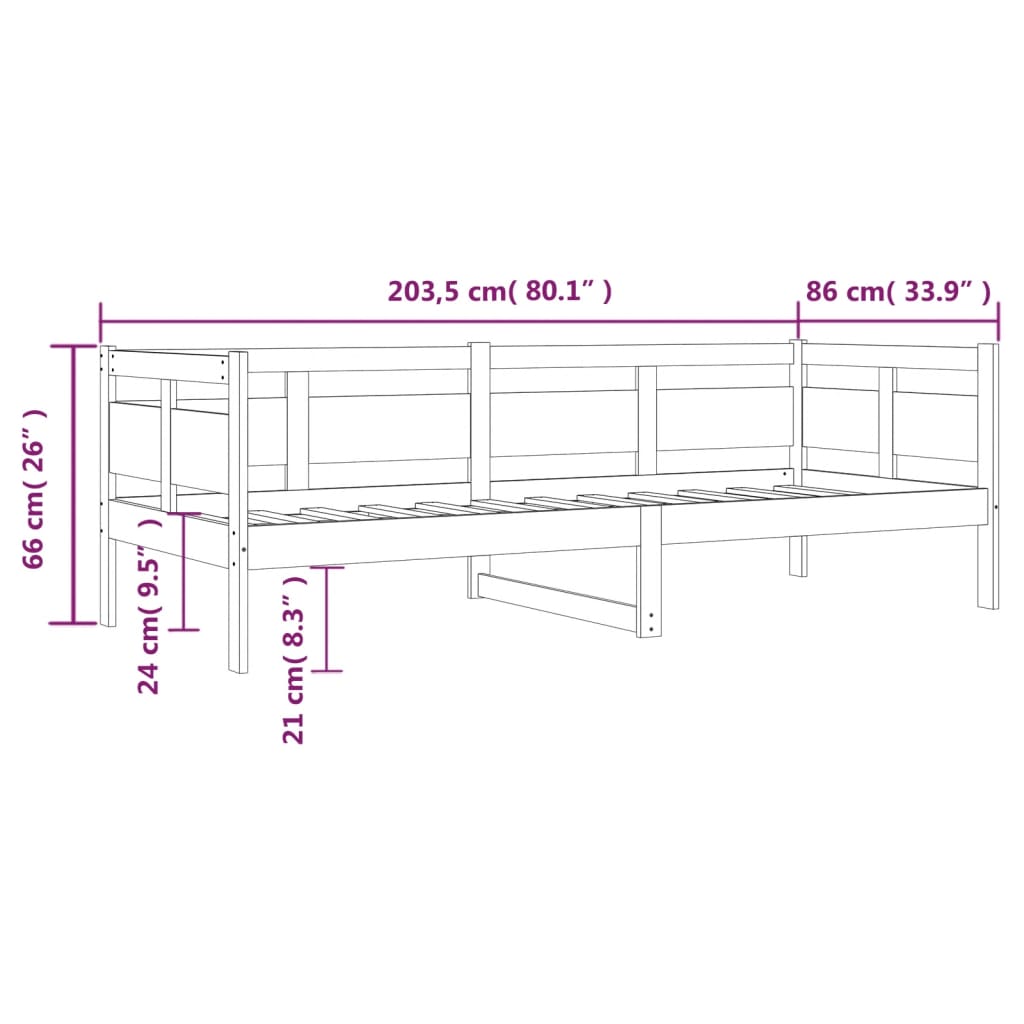 Dnevni ležaj od masivne borovine smeđa boja meda 80 x 200 cm
