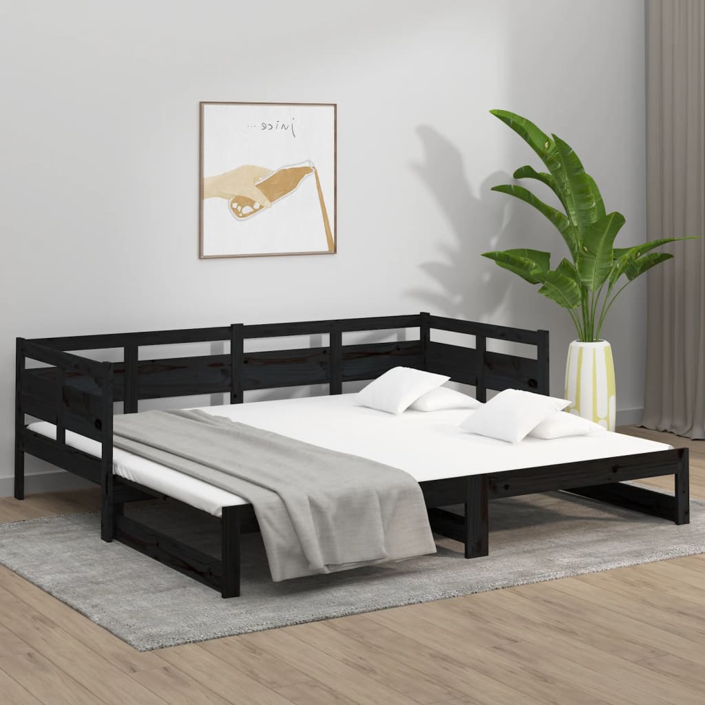 Dnevni ležaj na izvlačenje crni 2x (80x200) cm masivna borovina