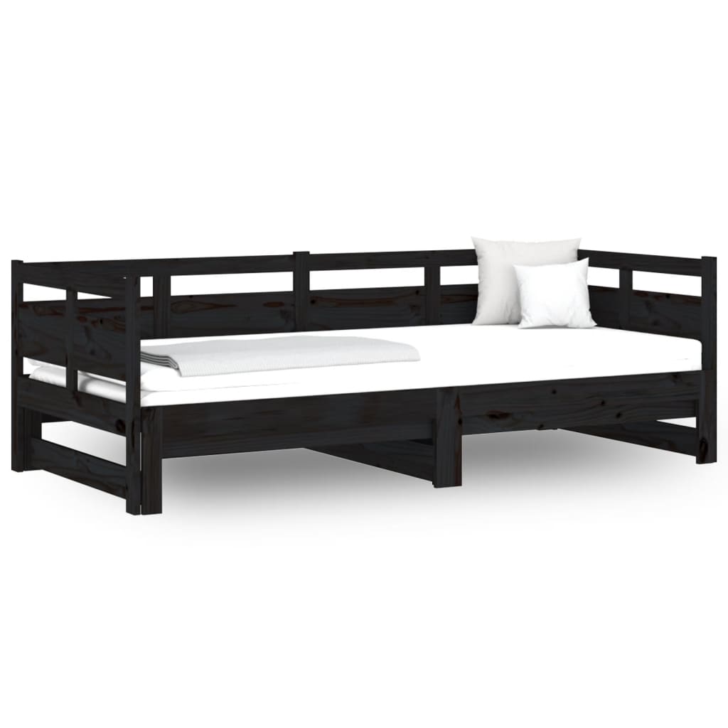 Dnevni ležaj na izvlačenje crni 2x(90x190) cm masivna borovina