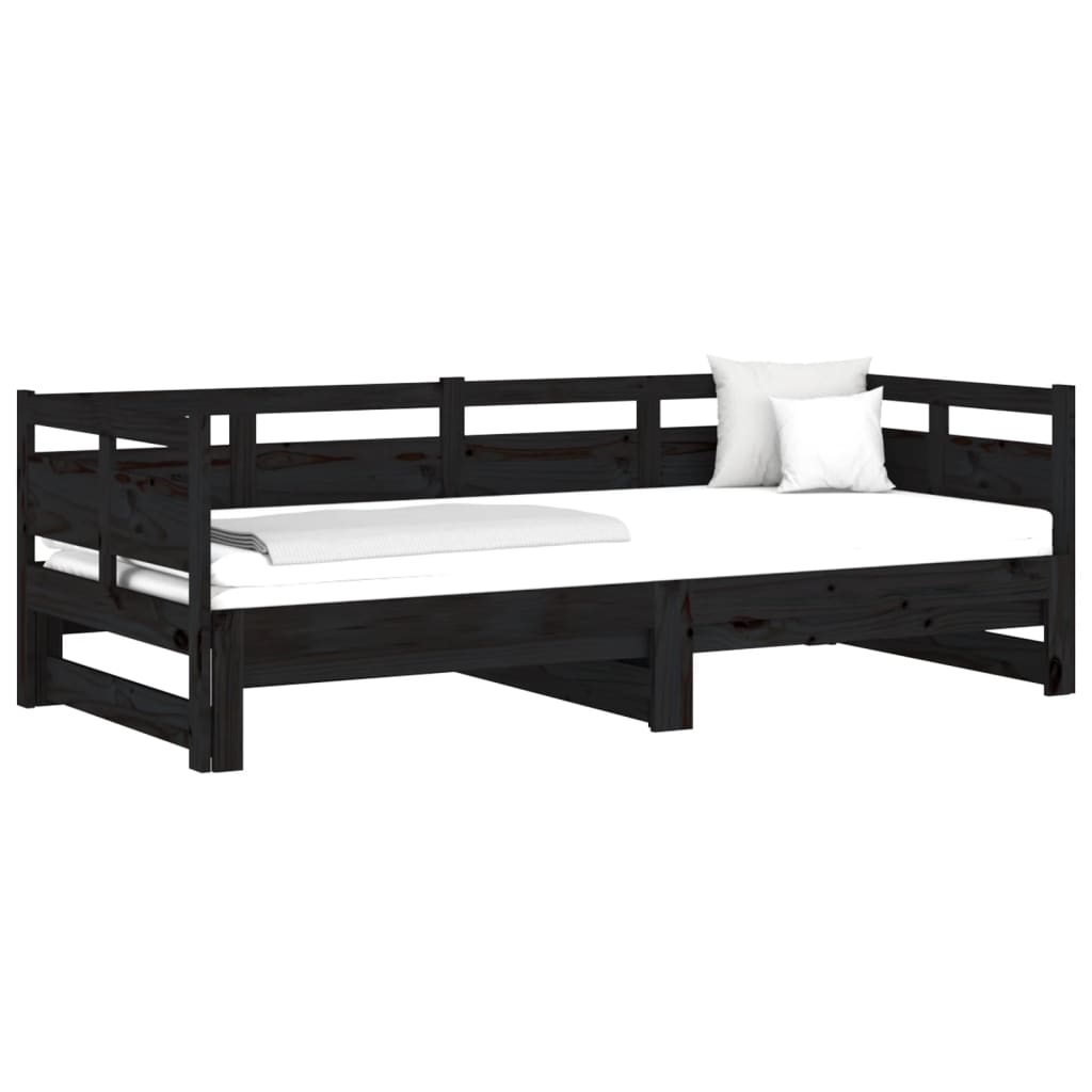 Dnevni ležaj na izvlačenje crni 2x(90x190) cm masivna borovina