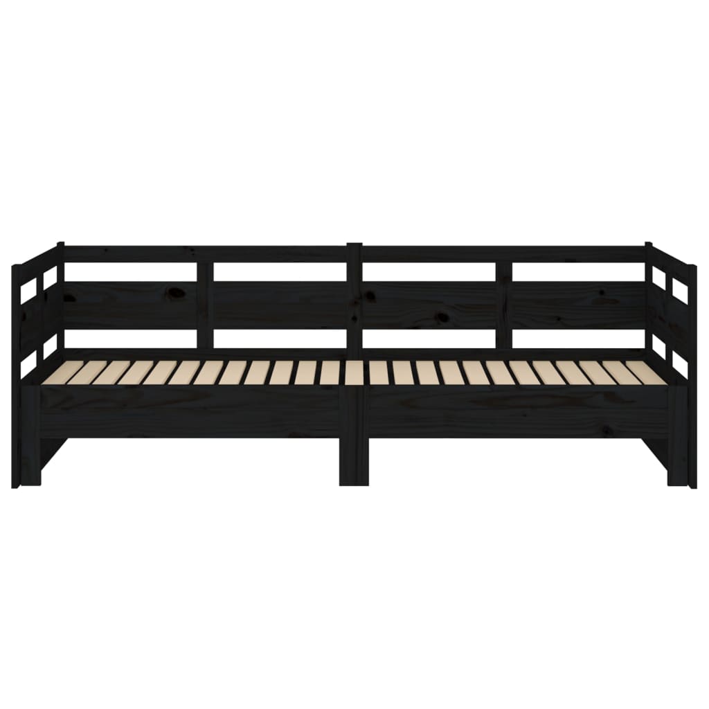 Dnevni ležaj na izvlačenje crni 2x(90x190) cm masivna borovina