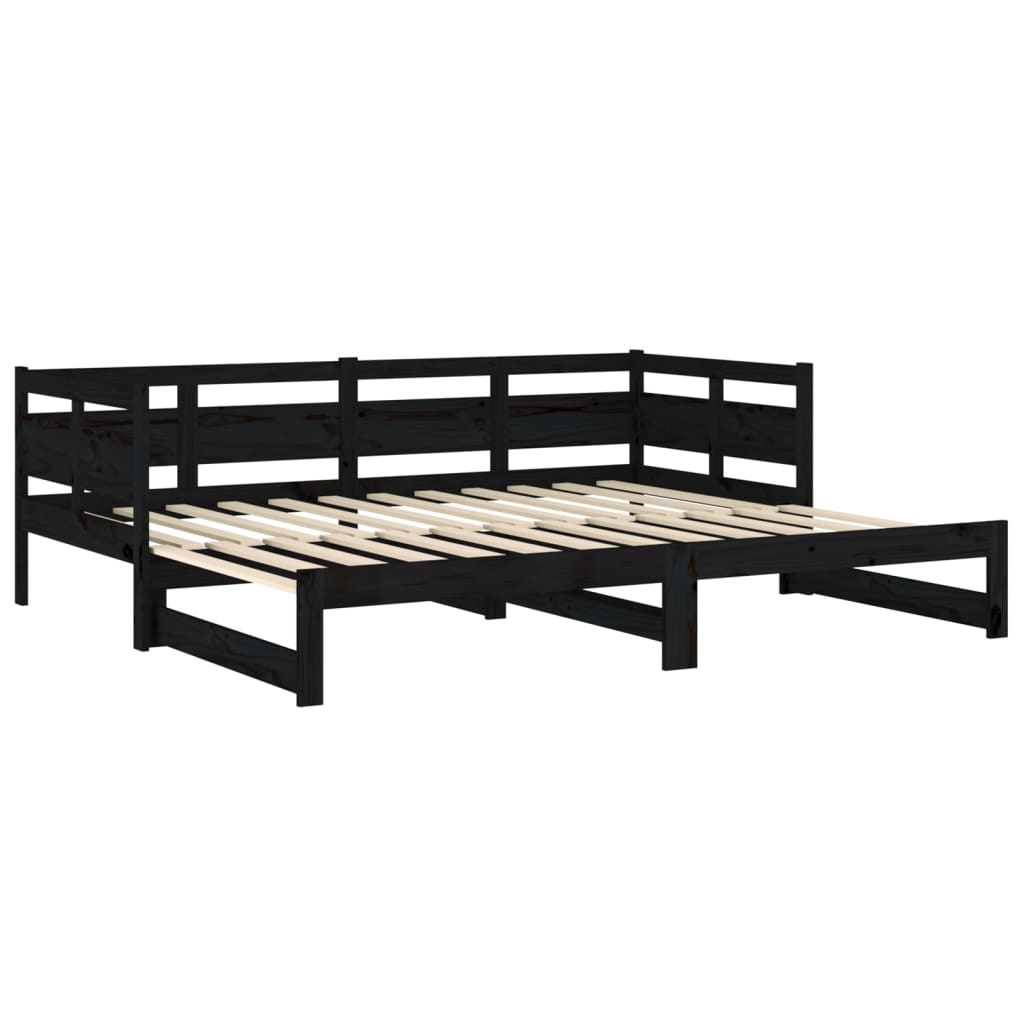 Dnevni ležaj na izvlačenje crni 2x(90x190) cm masivna borovina