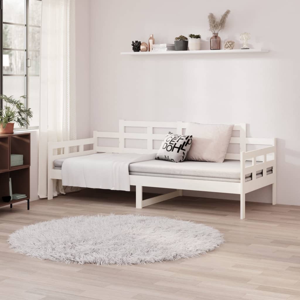 Dnevni ležaj bijeli od masivne borovine 90 x 200 cm