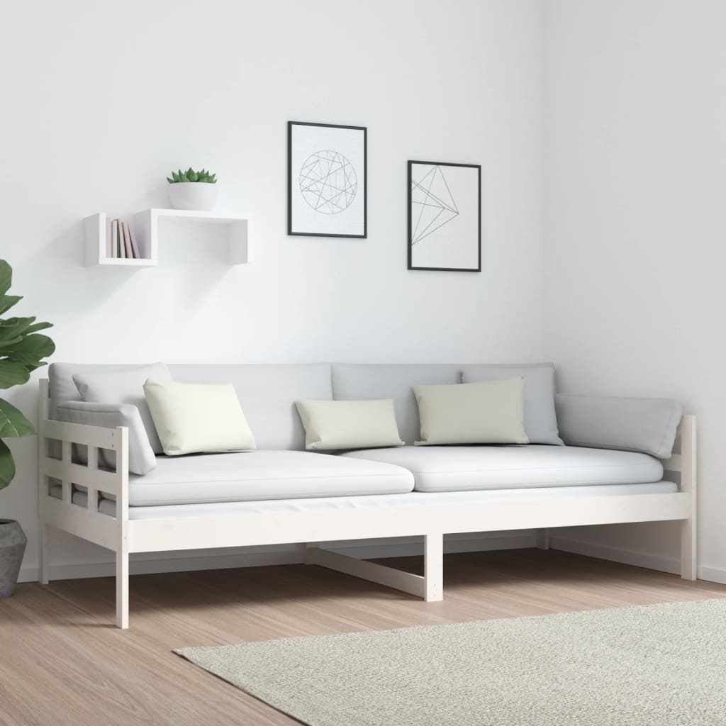 Dnevni ležaj bijeli od masivne borovine 90 x 200 cm