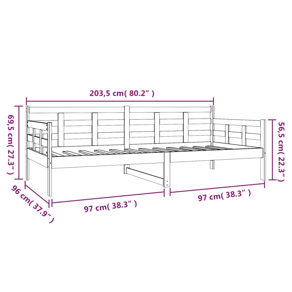 Dnevni ležaj bijeli od masivne borovine 90 x 200 cm