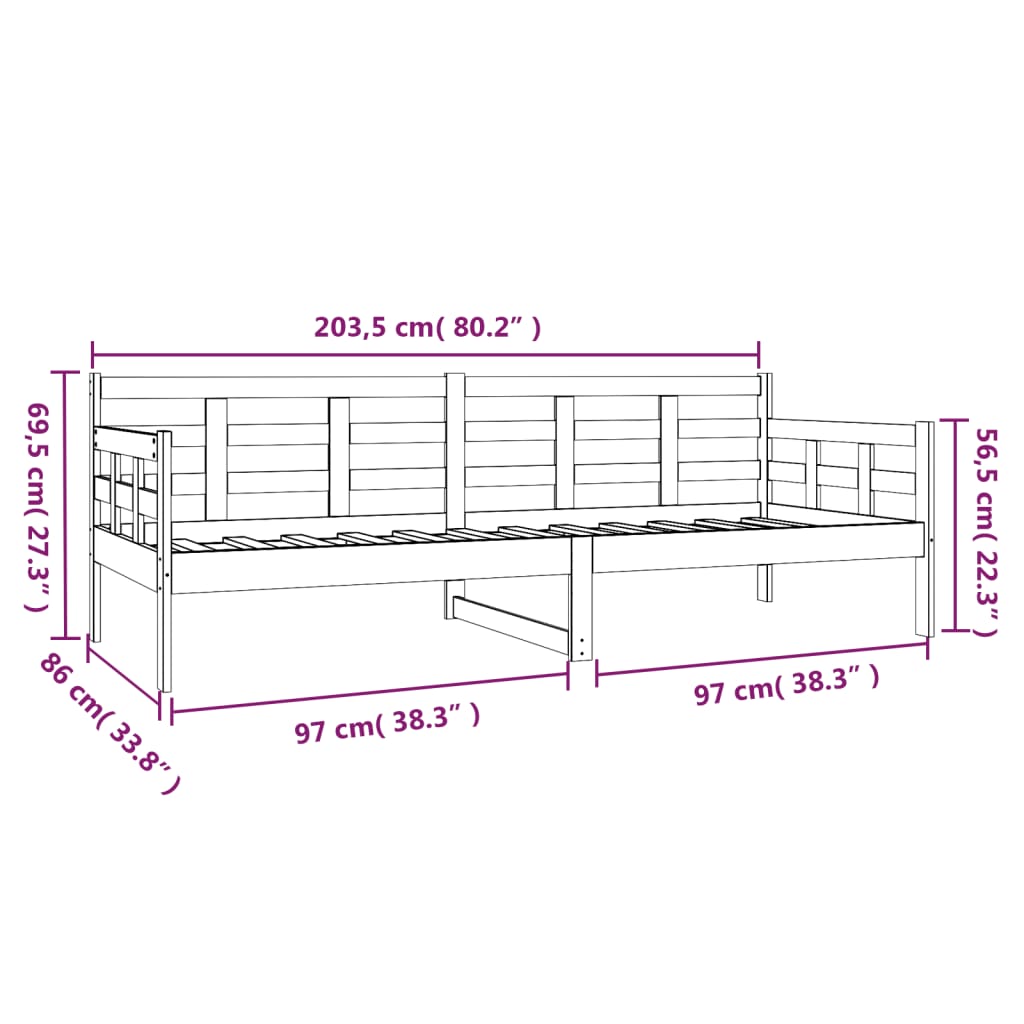 Dnevni ležaj od masivne borovine 80 x 200 cm