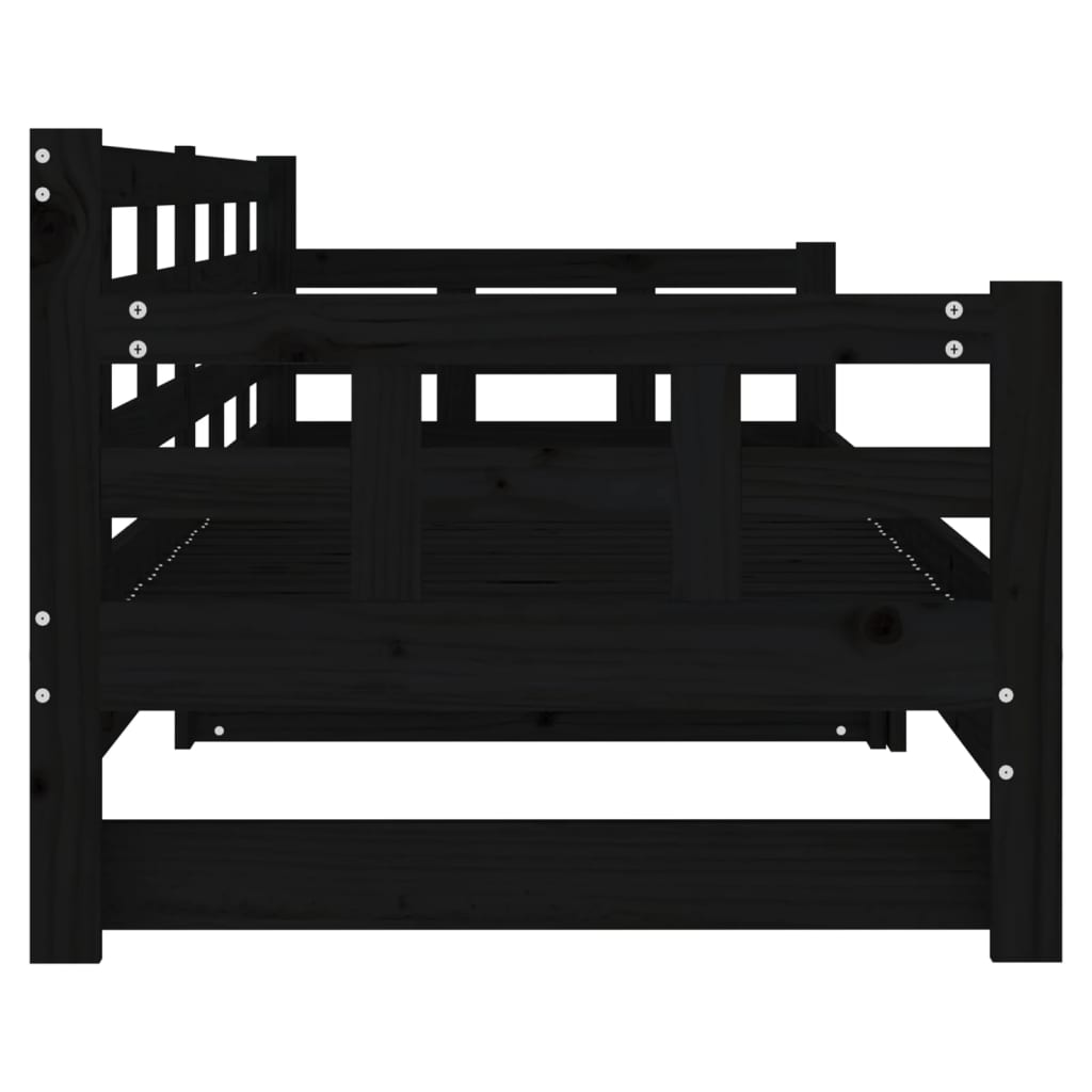Dnevni ležaj na izvlačenje crni 2x(90x190) cm masivna borovina