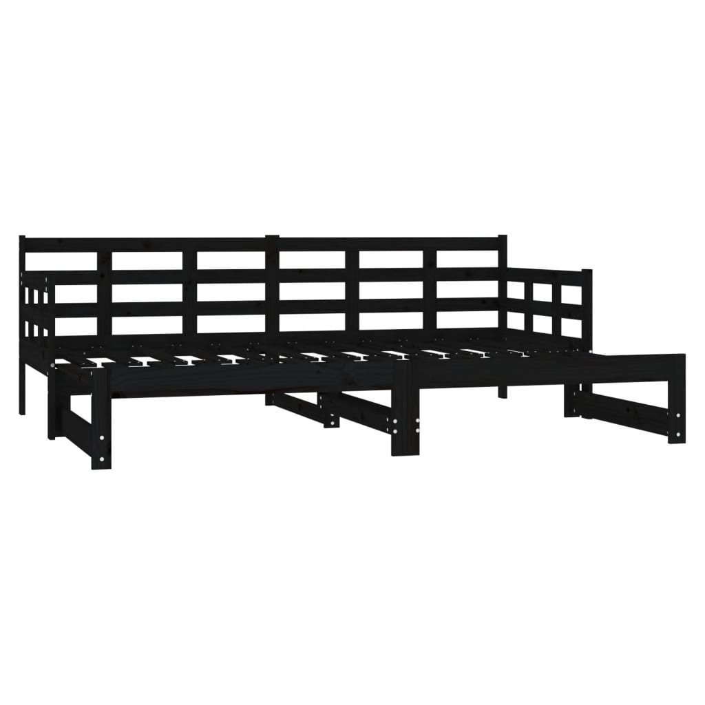 Dnevni ležaj na izvlačenje crni 2x(90x190) cm masivna borovina