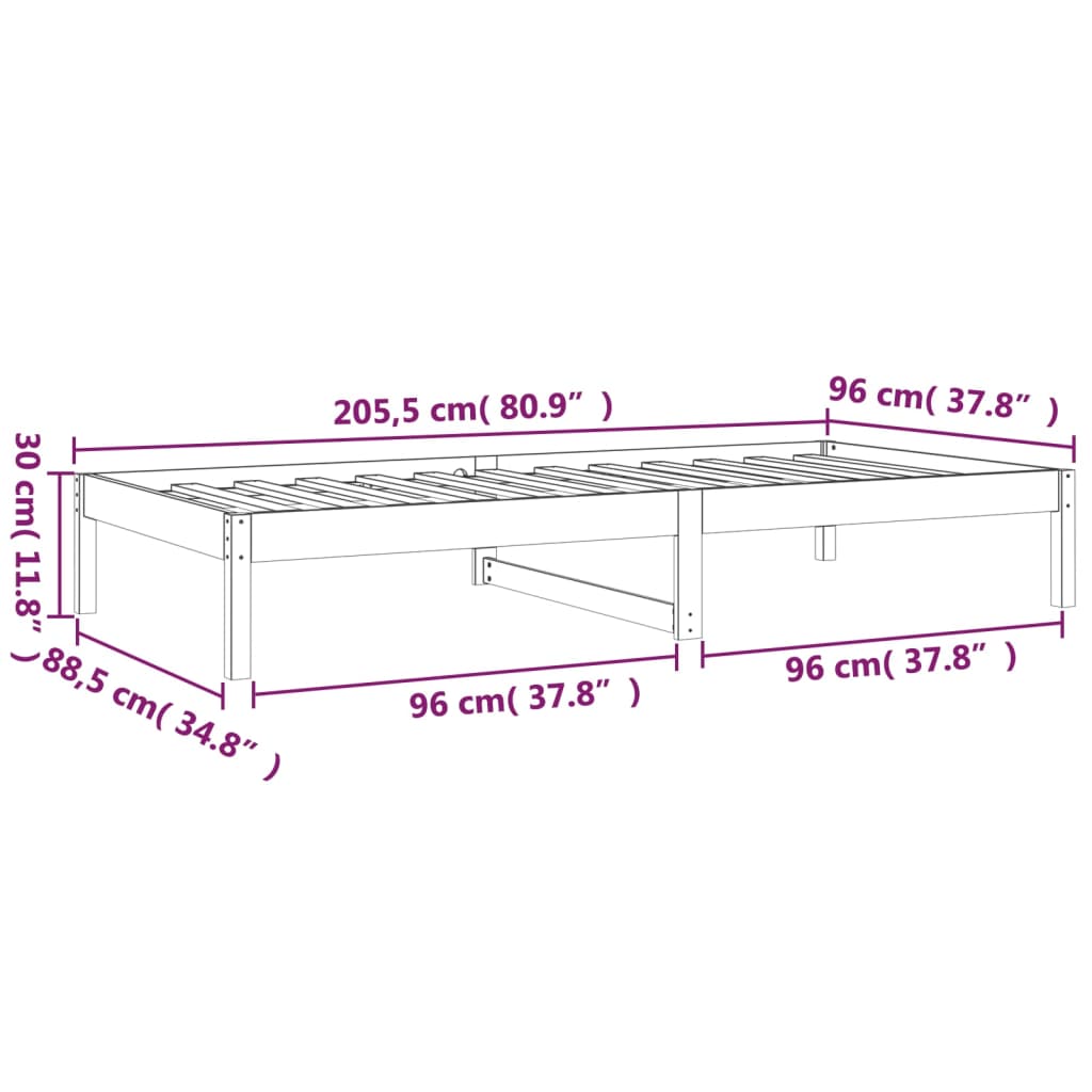 Dnevni krevet bez madraca bijeli 90 x 200 cm masivna borovina