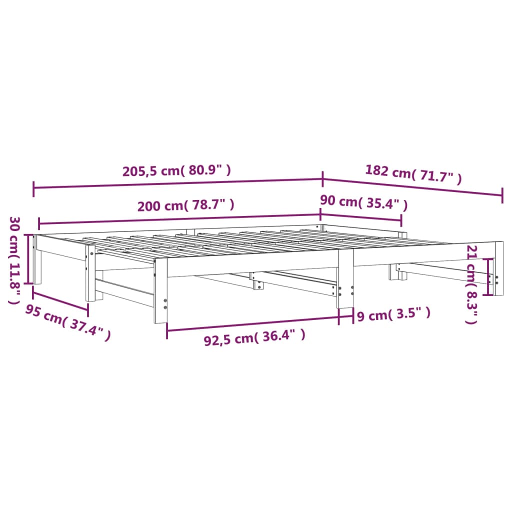 Dnevni ležaj na izvlačenje 2 x (90 x 200) cm masivna borovina