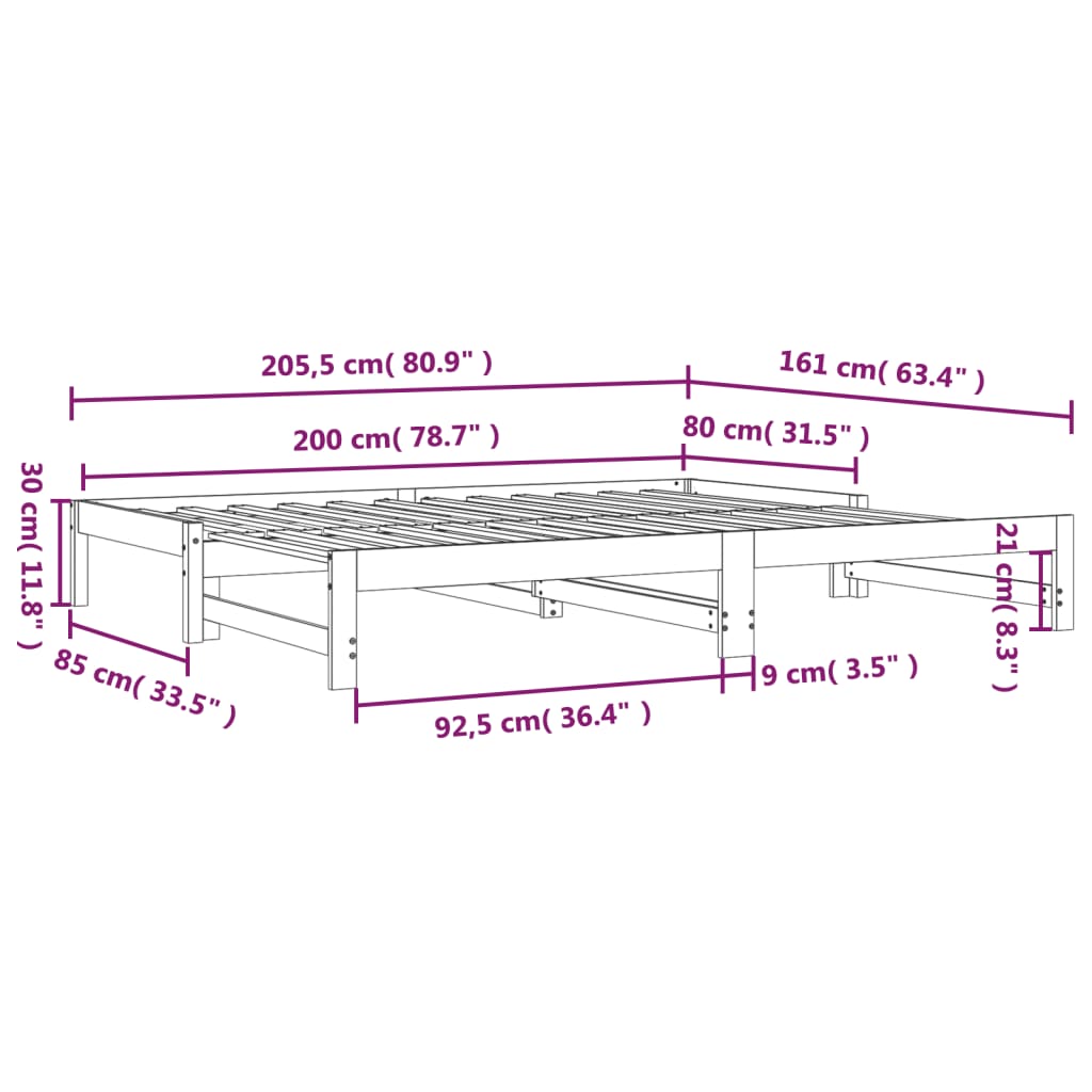 Dnevni ležaj na izvlačenje bijeli 2x(80x200)cm masivna borovina