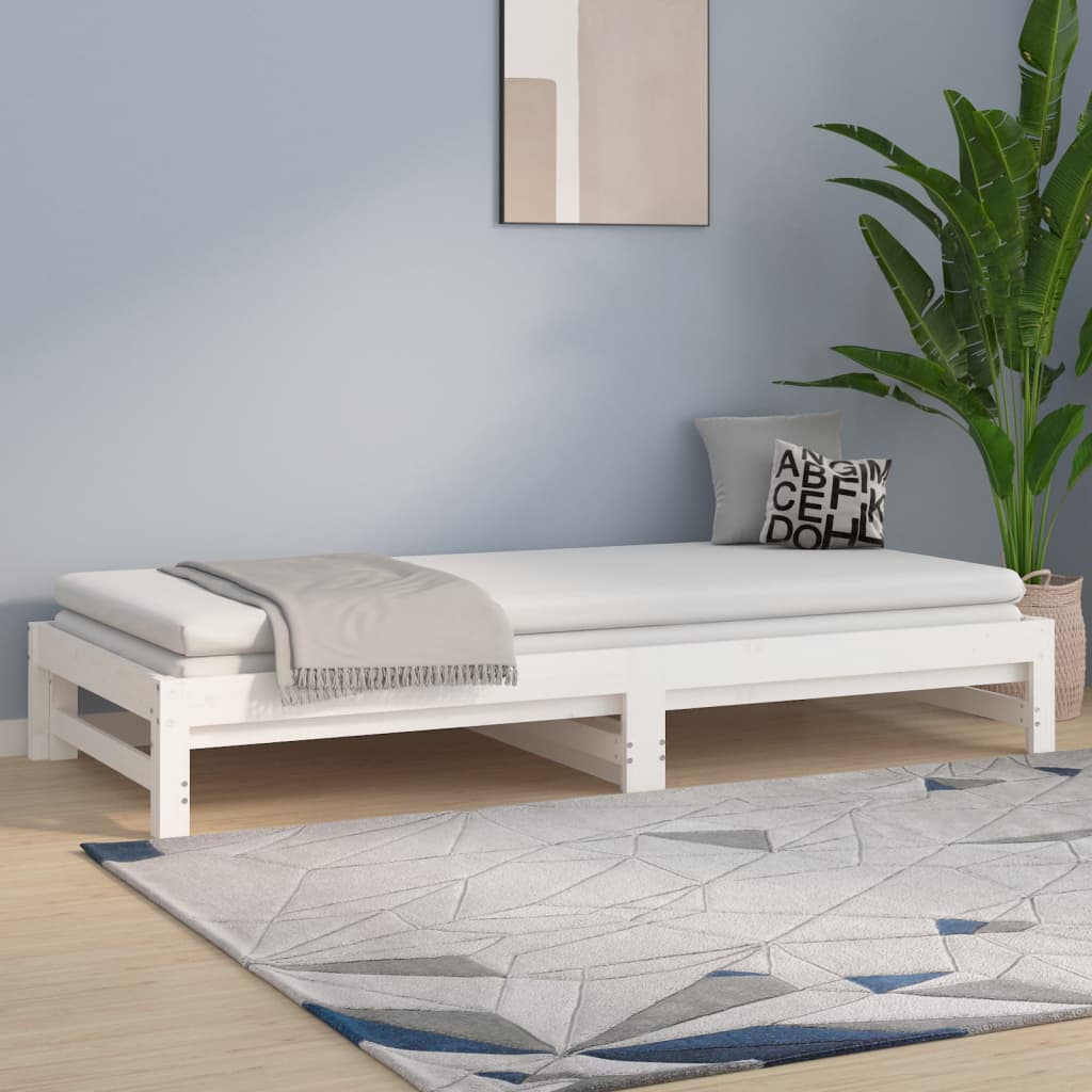 Dnevni ležaj na izvlačenje bijeli 2x(80x200)cm masivna borovina
