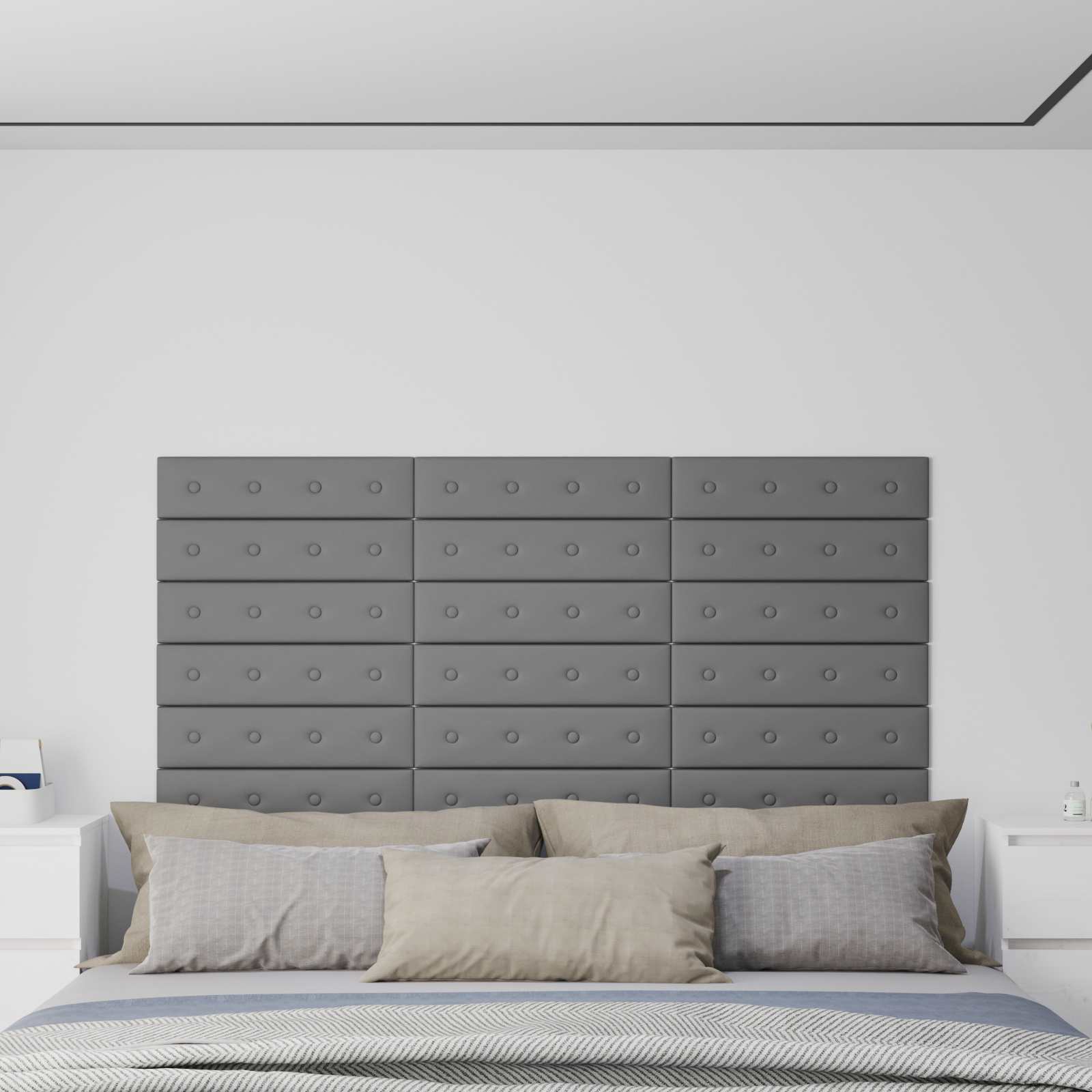 Zidna uzglavlja 12 pcs Sivi 60 x 15 cm Lažna koža