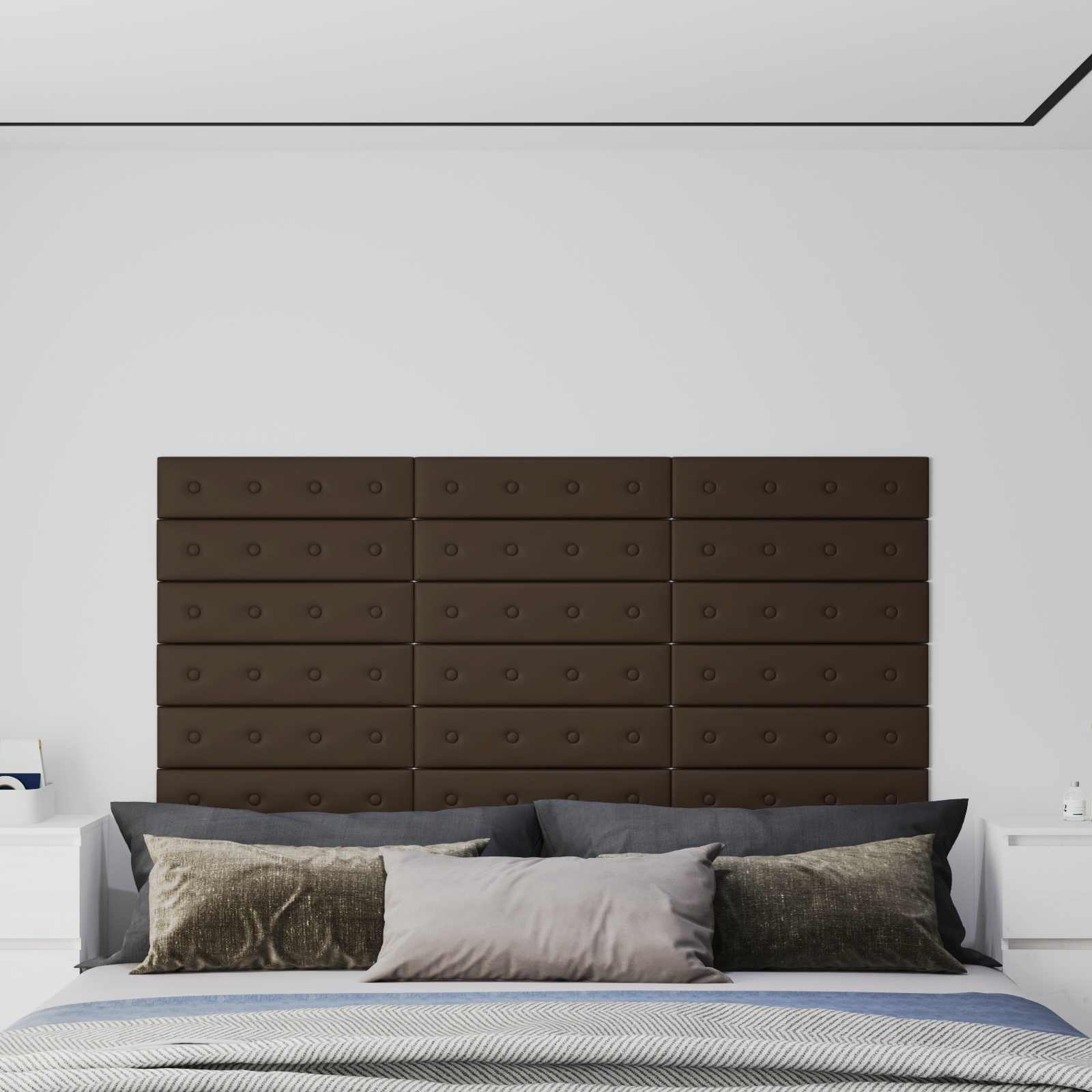 Zidna uzglavlja 12 pcs Smeđa 60 x 15 cm Lažna koža