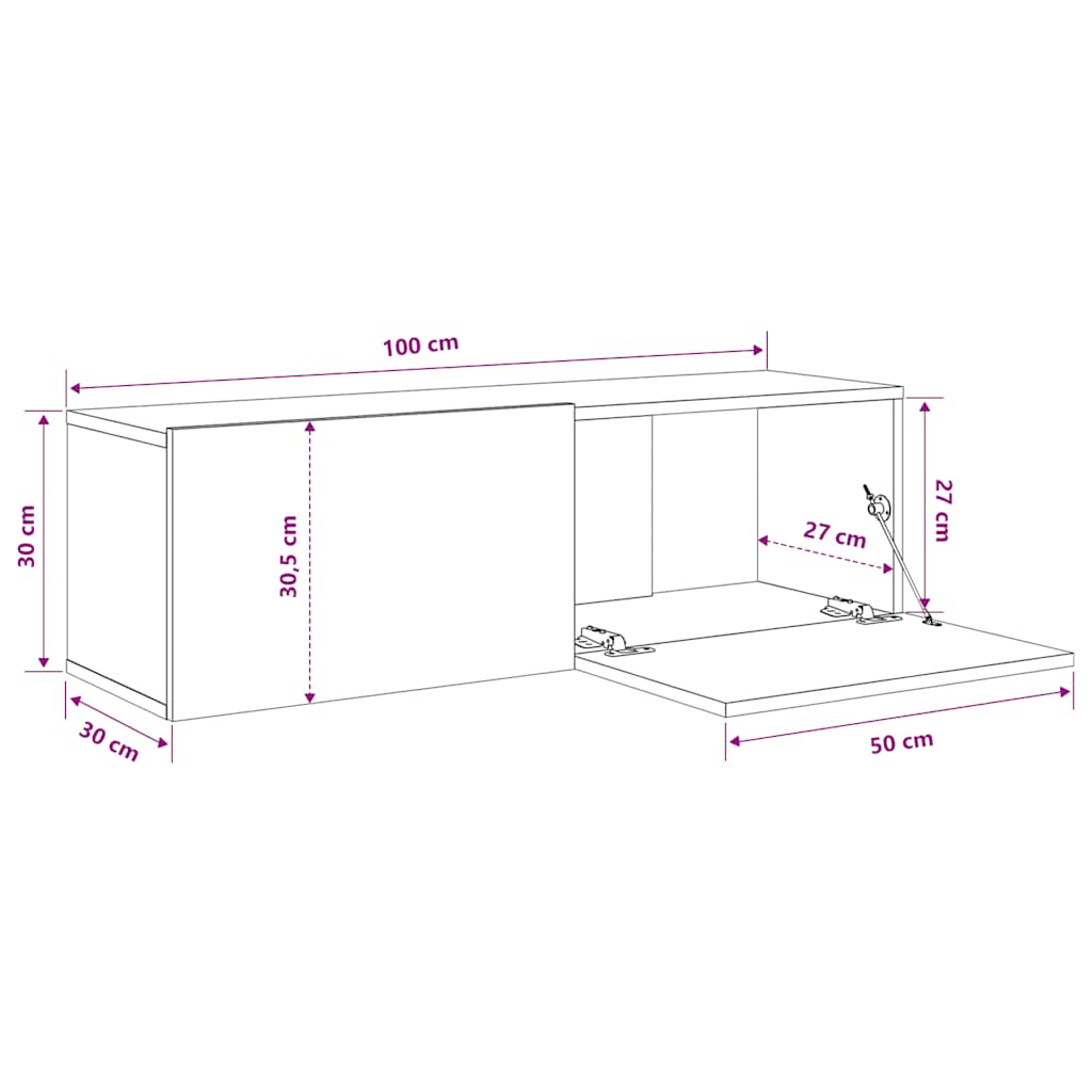 Zidni TV ormarići 2 kom sivi 100 x 30 x 30 cm konstruirano drvo