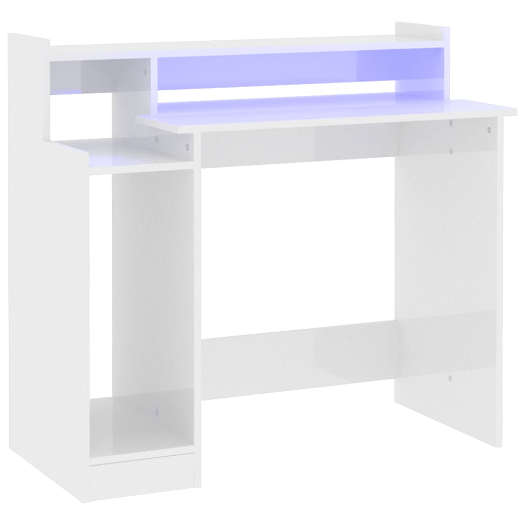 Radni stol s LED svjetlima bijeli 97x45x90 cm konstruirano drvo