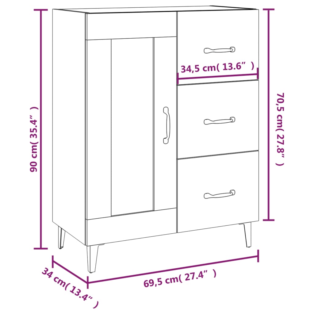 Komoda siva boja betona 69,5x34x90 cm od konstruiranog drva