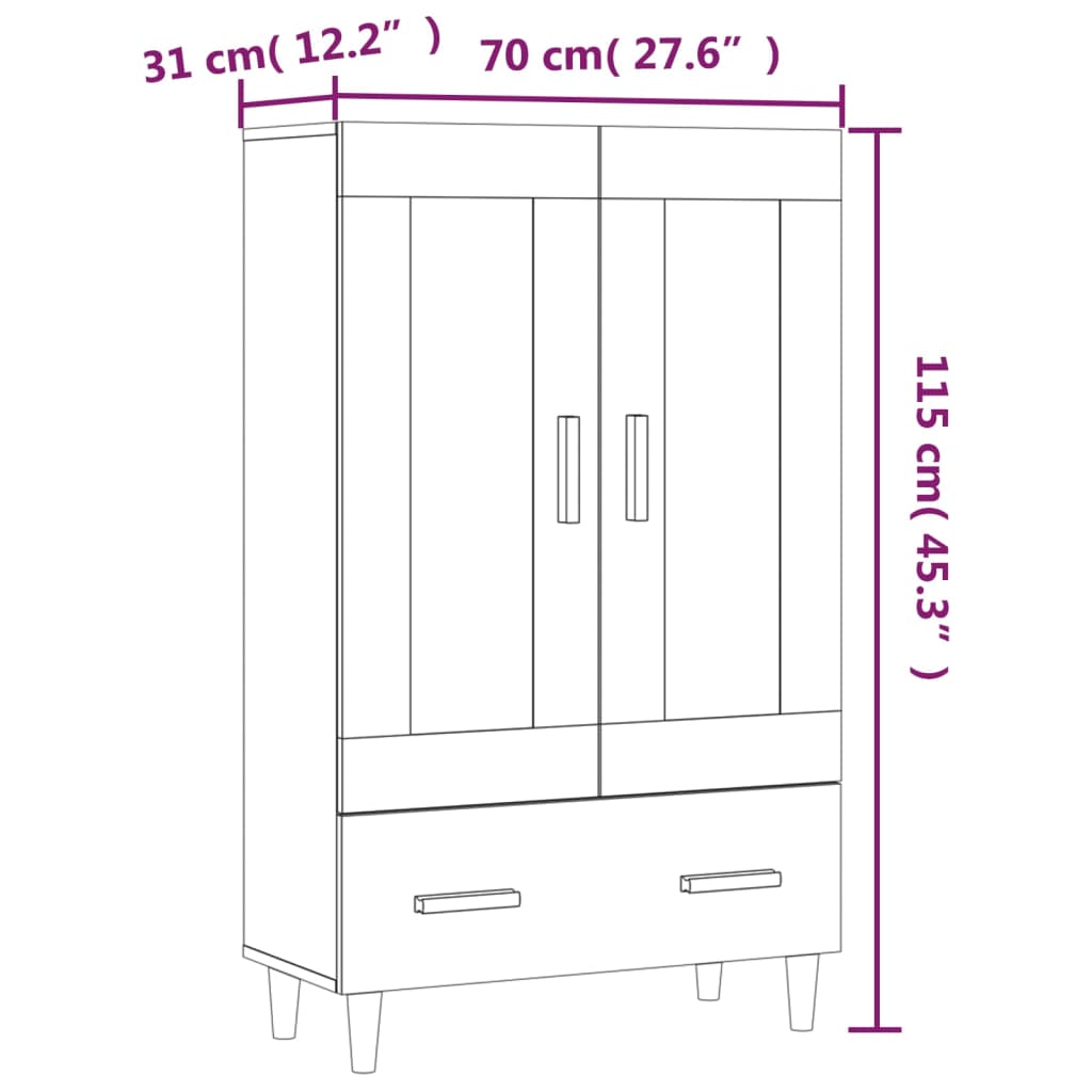 Visoka komoda bijela 70 x 31 x 115 cm od konstruiranog drva