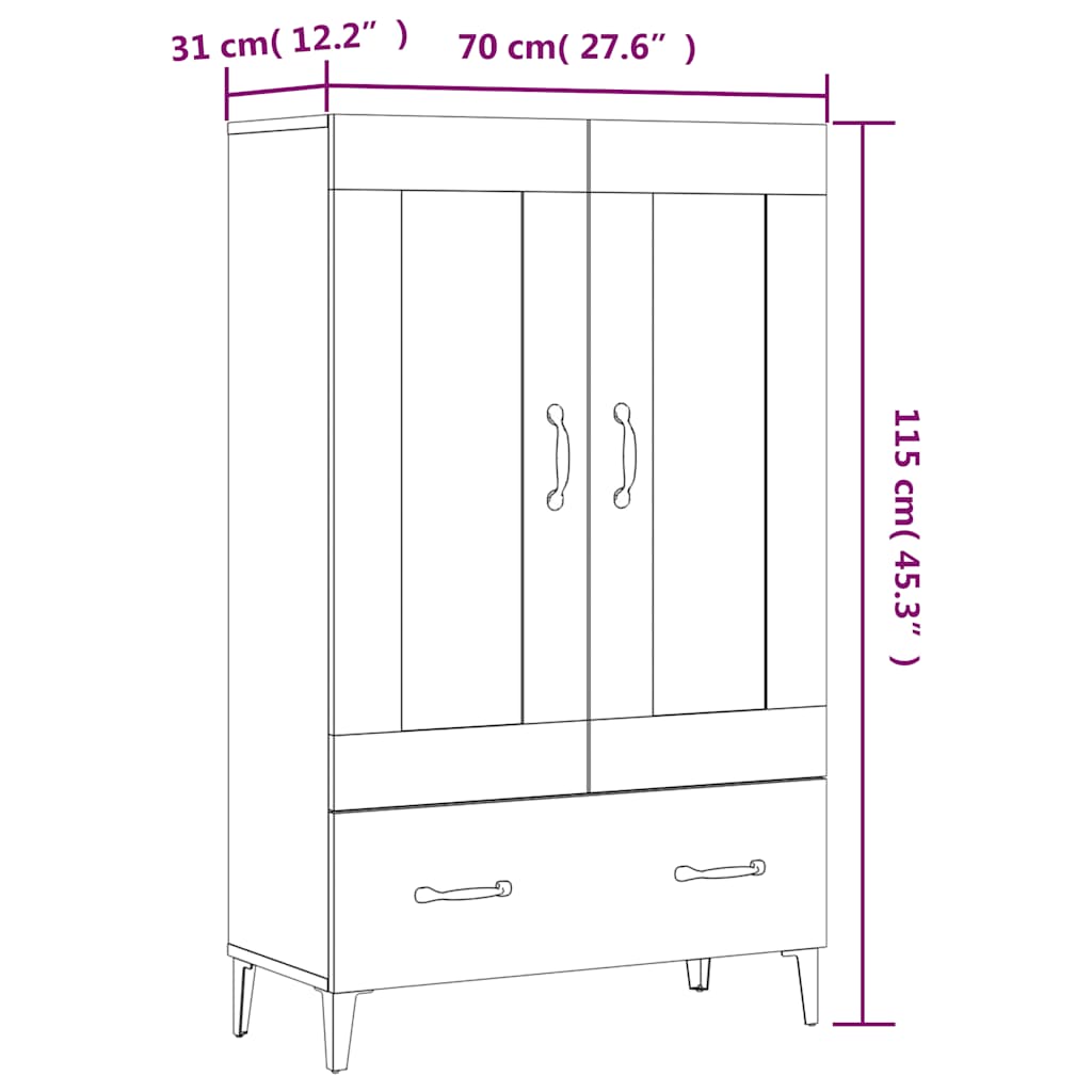 Visoka komoda siva boja betona 70x31x115 cm konstruirano drvo