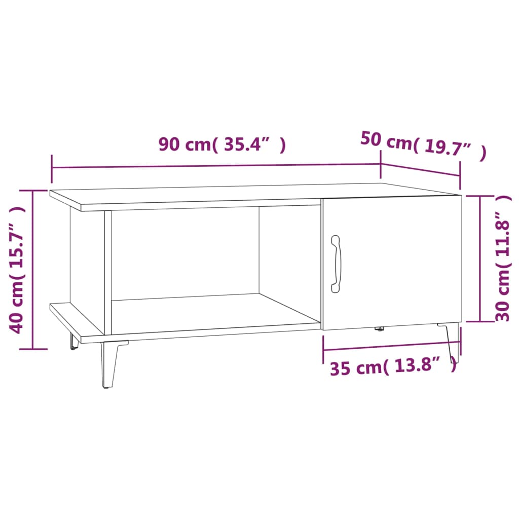 Stolić za kavu bijeli 90 x 50 x 40 cm od konstruiranog drva