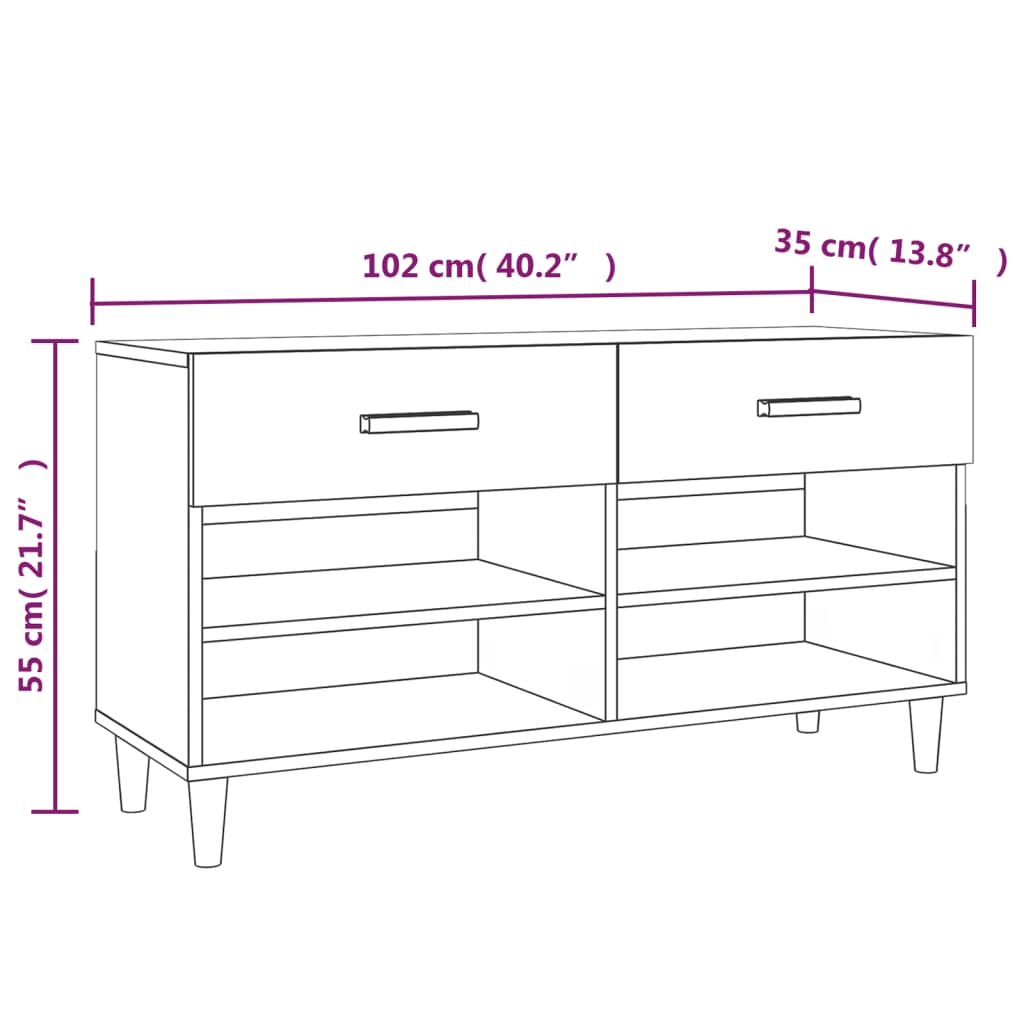 Ormarić za cipele sjajni bijeli 102x35x55 cm konstruirano drvo