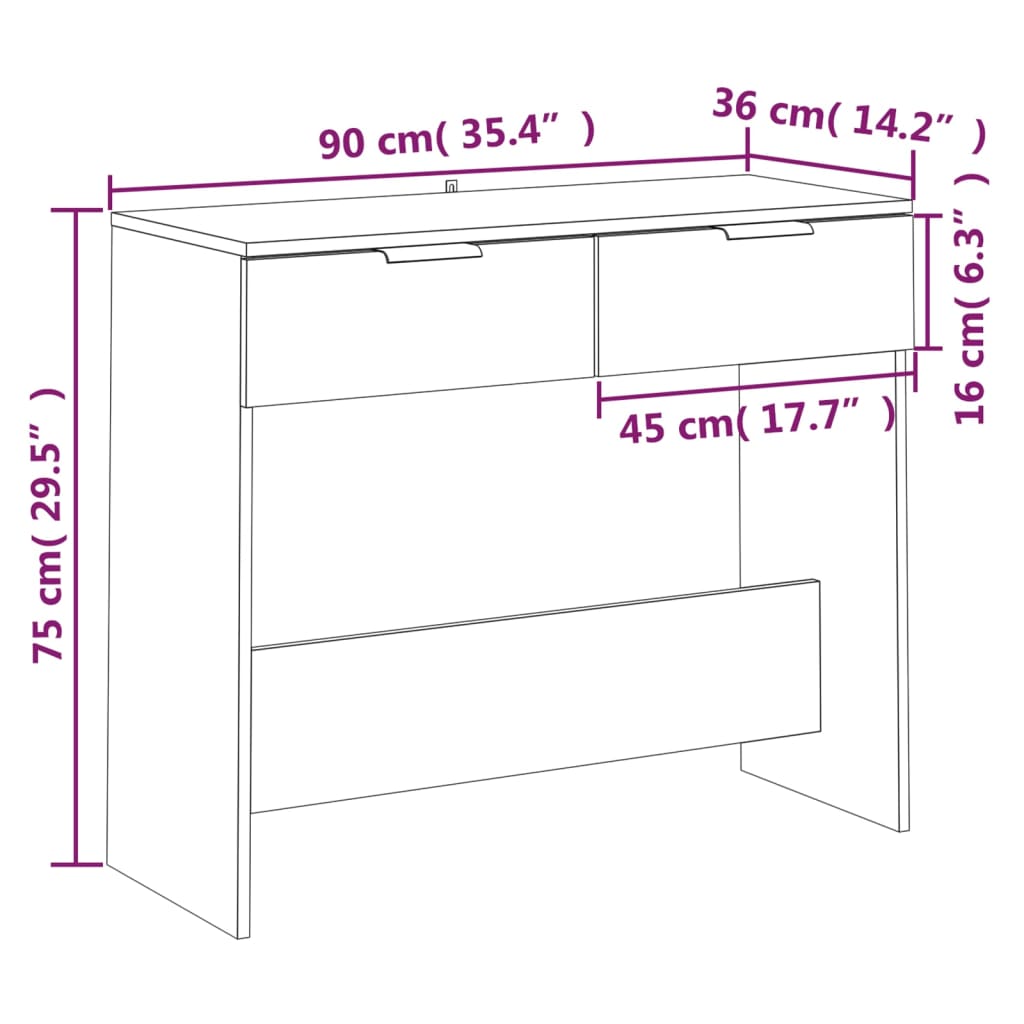 Konzolni stol boja hrasta 90x36x75 cm od konstruiranog drva