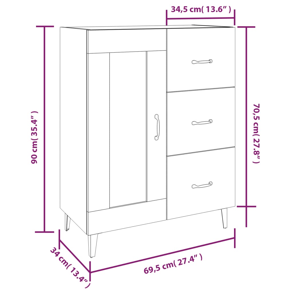 Komoda boja dimljenog hrasta 69,5x34x90 cm konstruirano drvo