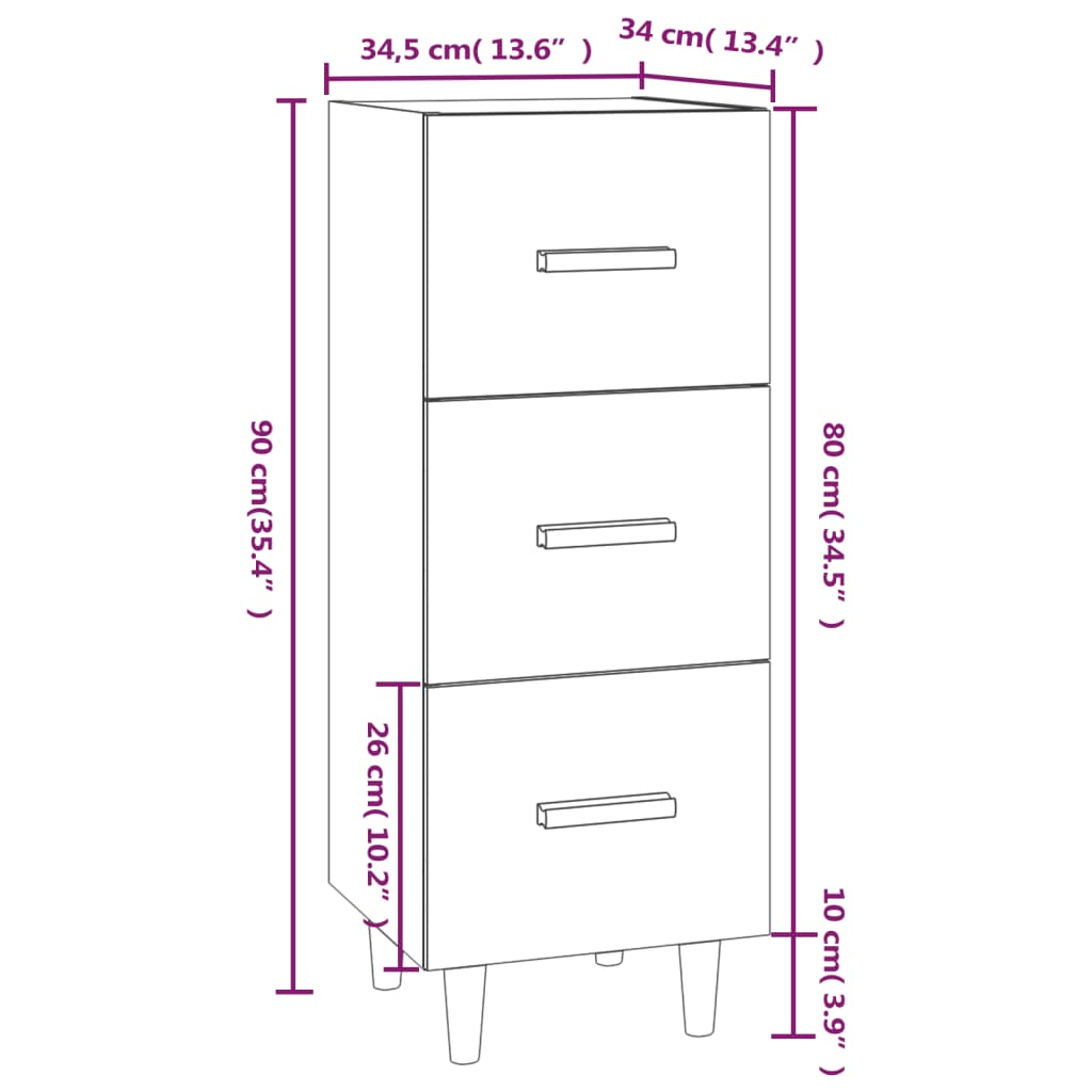 Komoda boja smeđeg hrasta 34,5 x 34 x 90 cm konstruirano drvo
