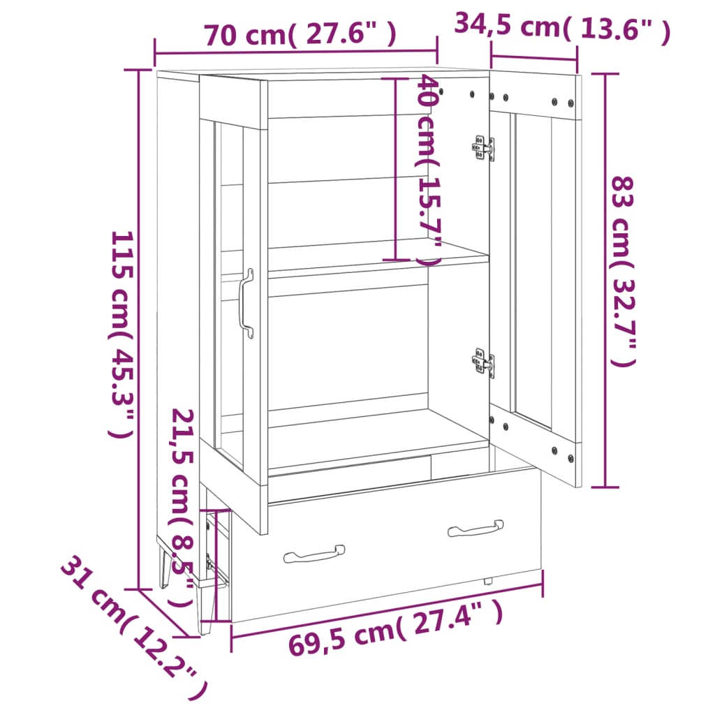 Visoka komoda boja hrasta sonome 70x31x115 cm konstruirano drvo
