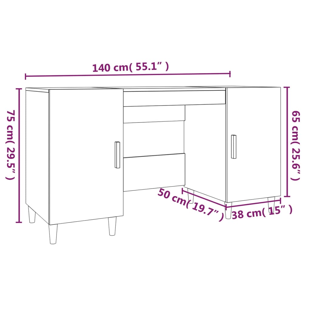 Radni stol boja dimljenog hrasta 140x50x75 cm konstruirano drvo