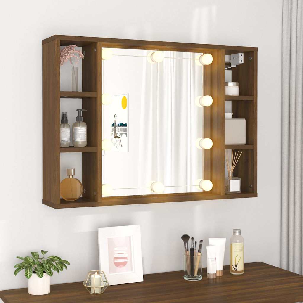 Ormarić s ogledalom LED boja smeđeg hrasta 76 x 15 x 55 cm