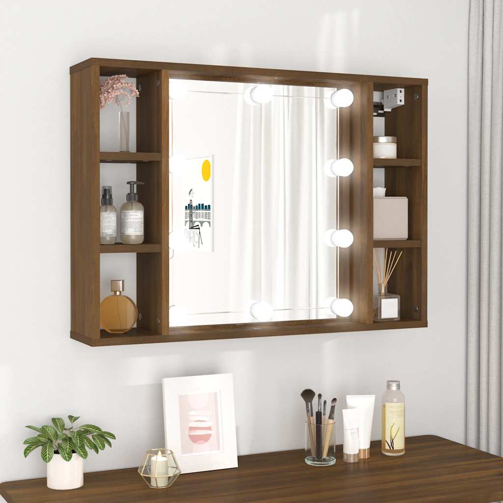 Ormarić s ogledalom LED boja smeđeg hrasta 76 x 15 x 55 cm