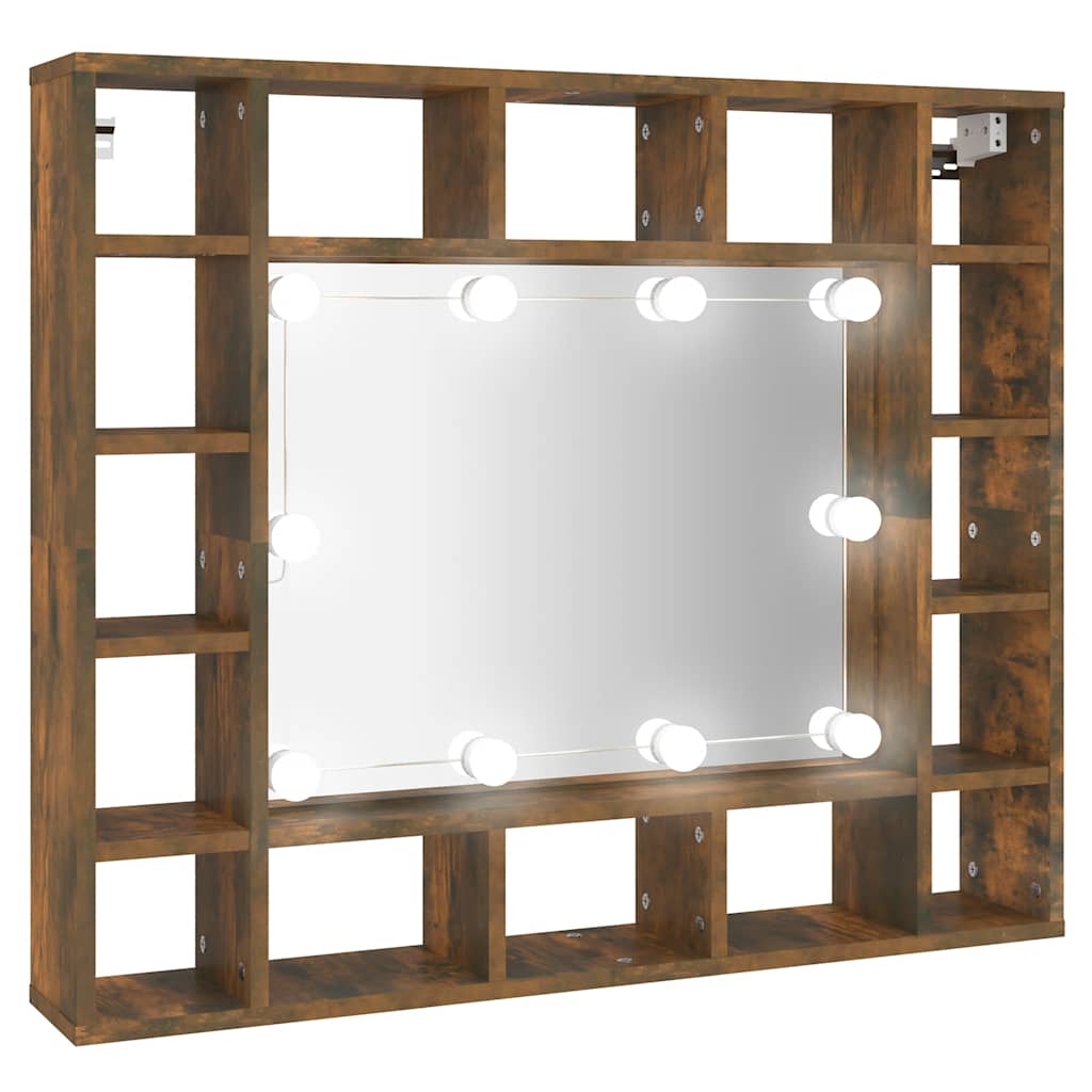 Ormarić s ogledalom LED boja dimljenog hrasta 91x15x76,5 cm