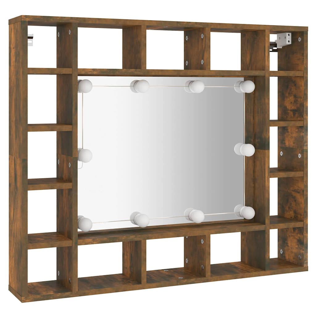 Ormarić s ogledalom LED boja dimljenog hrasta 91x15x76,5 cm