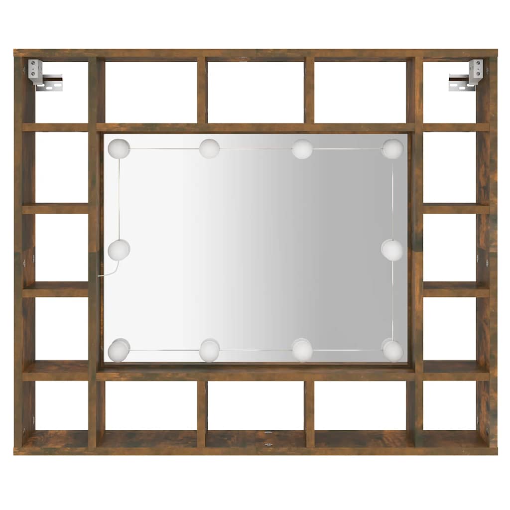 Ormarić s ogledalom LED boja dimljenog hrasta 91x15x76,5 cm