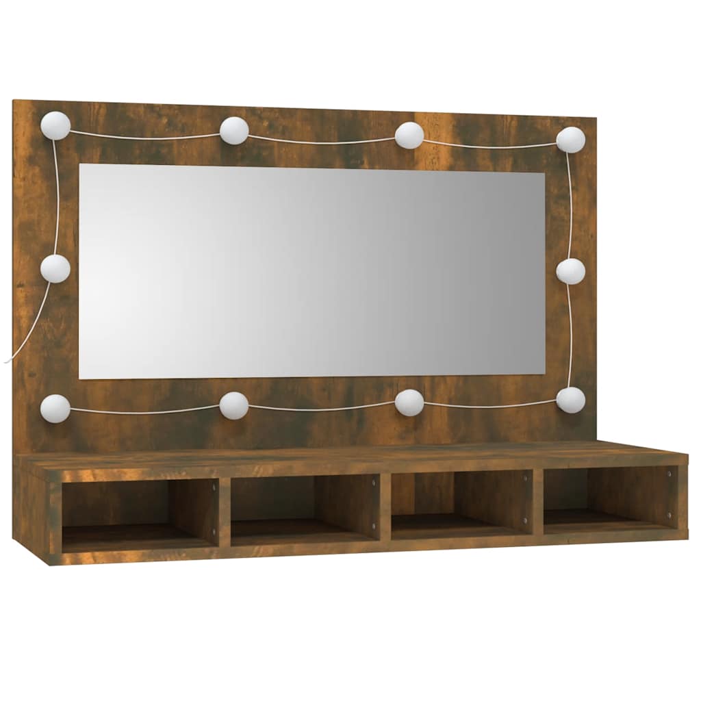 Ormarić s ogledalom LED boja dimljenog hrasta 90 x 31,5 x 62 cm