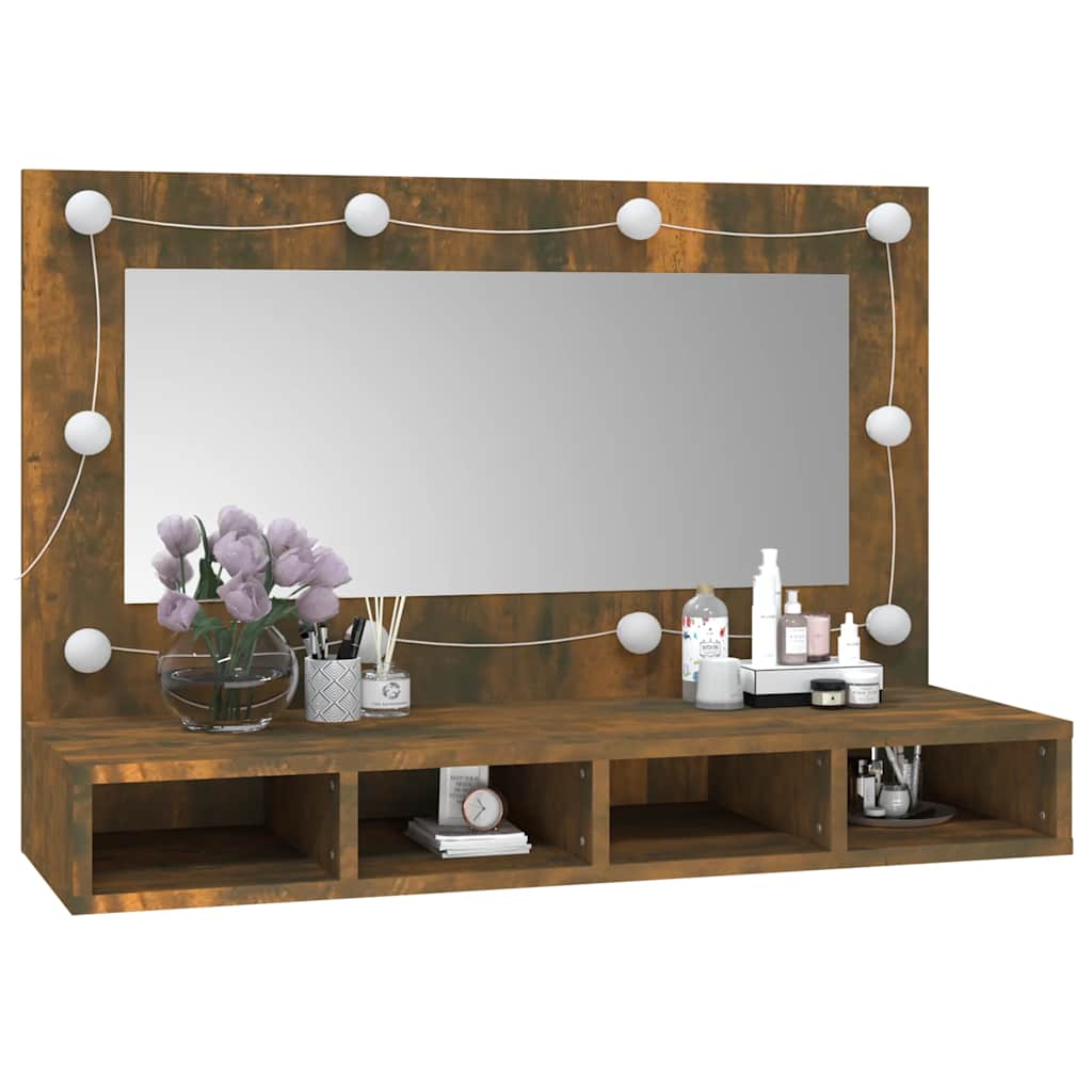 Ormarić s ogledalom LED boja dimljenog hrasta 90 x 31,5 x 62 cm