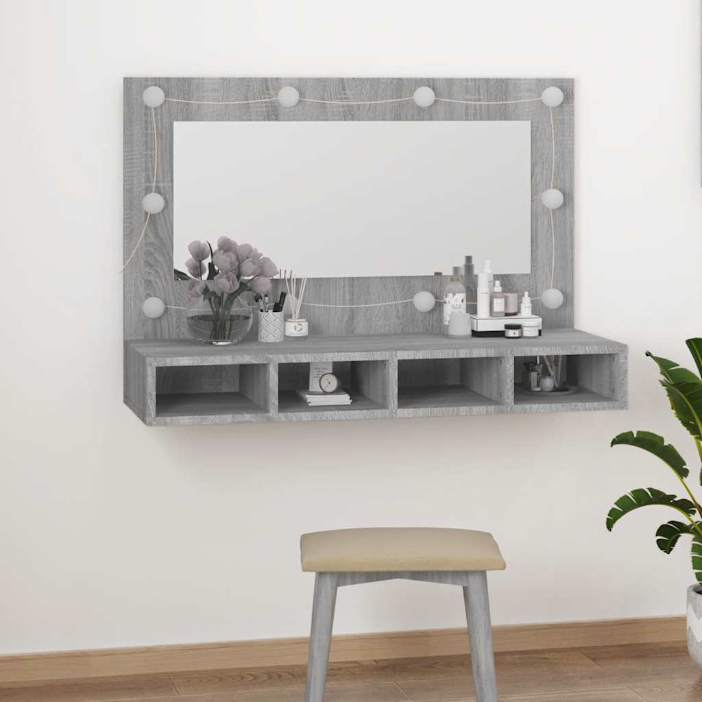 Ormarić s ogledalom LED boja hrasta sonome 90x31,5x62 cm