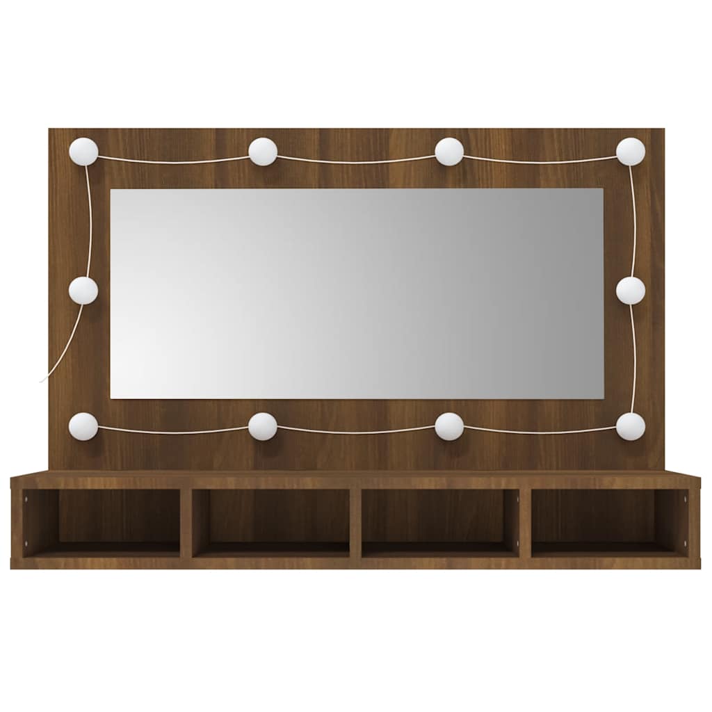 Ormarić s ogledalom LED boja smeđeg hrasta 90x31,5x62 cm